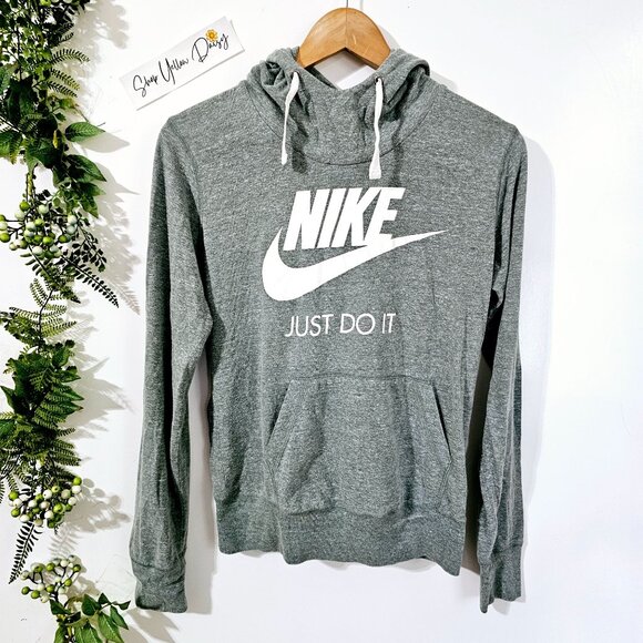Nike Just Do It‎ Gray Hoodie Sweatshirt Pullover Womens Size M ~SW109.10 - Picture 1 of 5